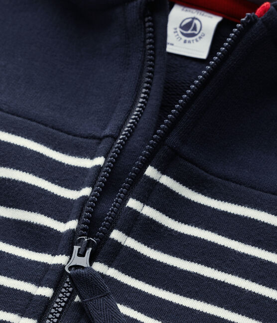 Sweat zippé garçon rayé bleu SMOKING/beige COQUILLE