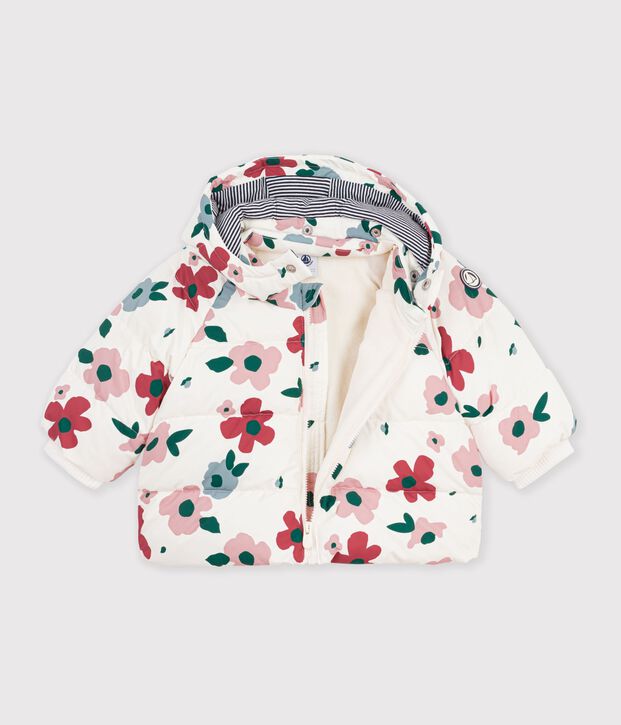 Doudoune b&eacute;b&eacute; en polyester imprim&eacute; animalier &eacute;cru/rose