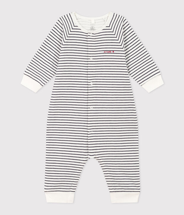 Combinaison ray&eacute;e en tubique b&eacute;b&eacute; blanc/bleu