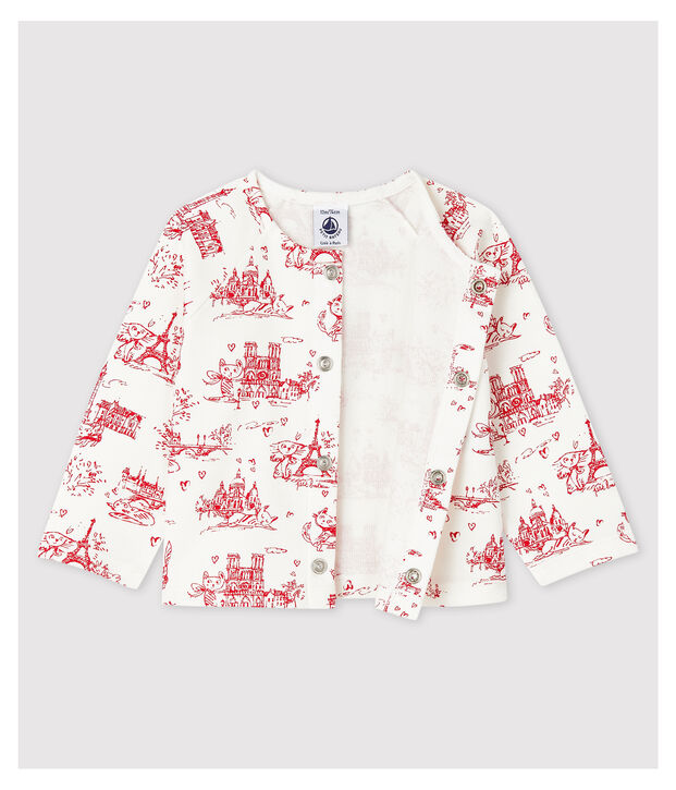 Cardigan imprim&eacute; en molleton b&eacute;b&eacute; fille blanc/rouge