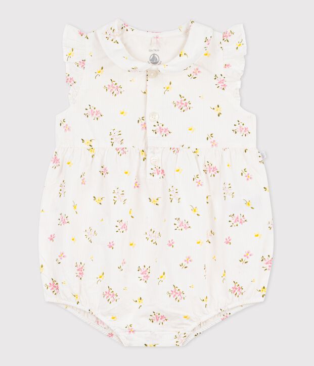 Barboteuse b&eacute;b&eacute; en coton, imprim&eacute;e fleurs blanc/multicouleur