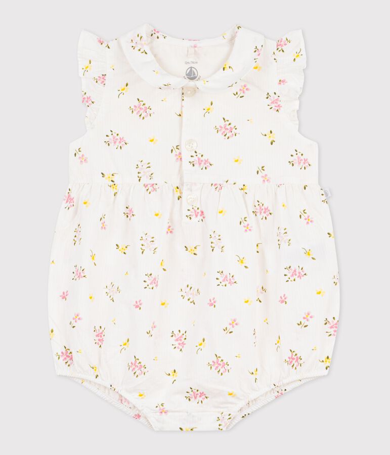 Barboteuse b&eacute;b&eacute; en coton, imprim&eacute;e fleurs blanc MARSHMALLOW/blanc MULTICO