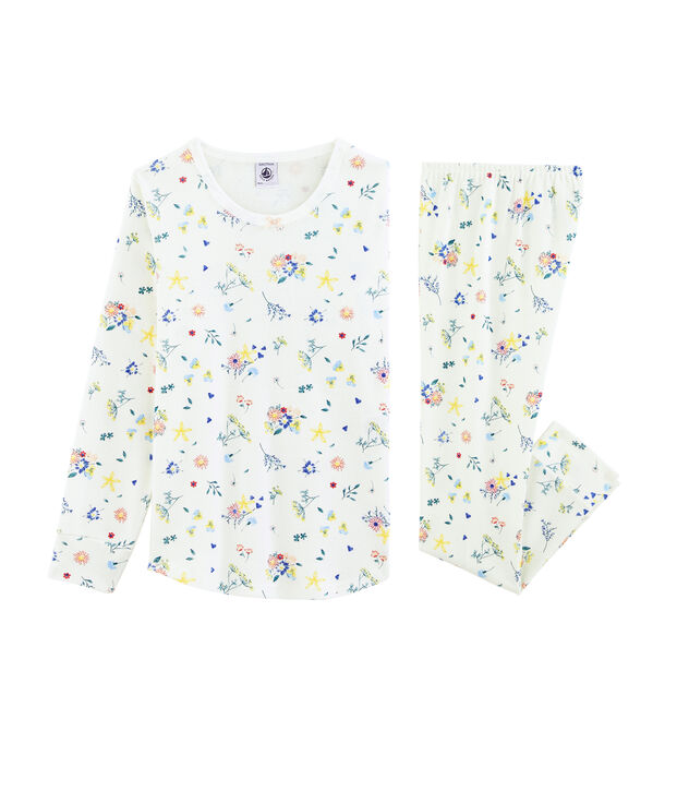 Pyjama petite fille en c&ocirc;te blanc/multicouleur