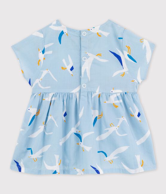 Blouse manches courtes en popeline bébé fille bleu JASMIN/blanc MULTICO