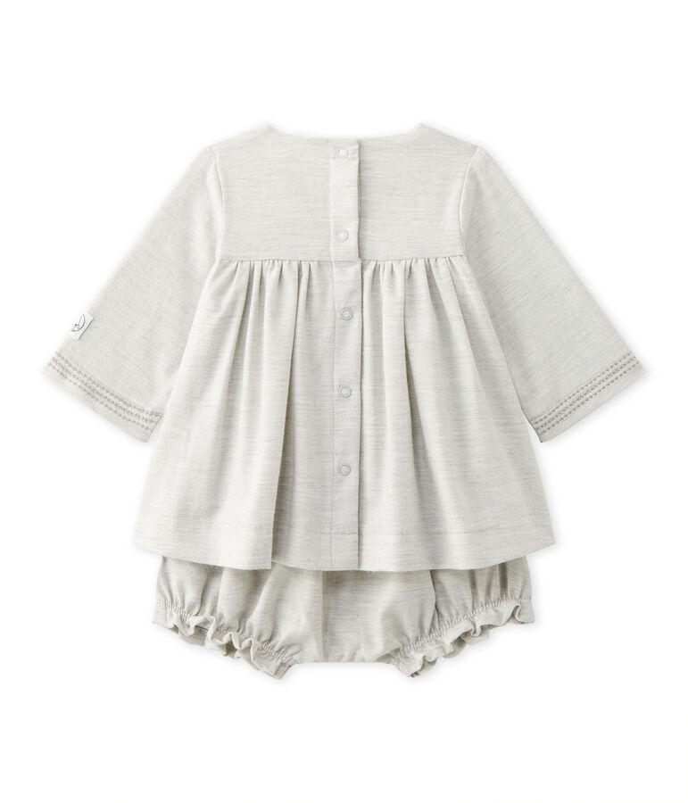Robe b&eacute;b&eacute; fille en twill brod&eacute; et bloomer gris