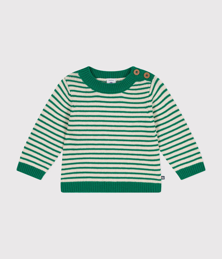 Pull en tricot de laine et coton b&eacute;b&eacute; vert JARDIN/ AVALANCHE