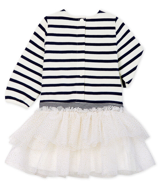 Robe manches longues bébé fille rayée blanc MARSHMALLOW/bleu SMOKING