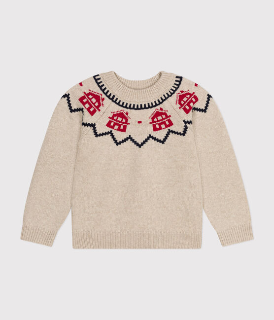 Pull jacquard en laine et coton enfant fille / garçon beige MONTELIMAR/blanc MULTICO