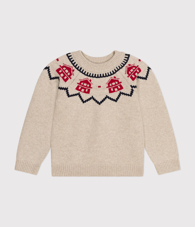 Pull jacquard en laine et coton enfant fille / gar&ccedil;on beige/multicouleur