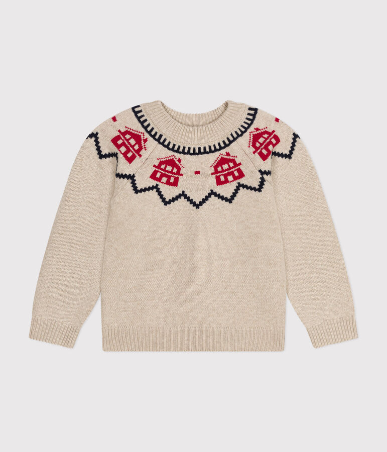 Pull jacquard en laine et coton enfant fille / gar&ccedil;on beige/multicouleur