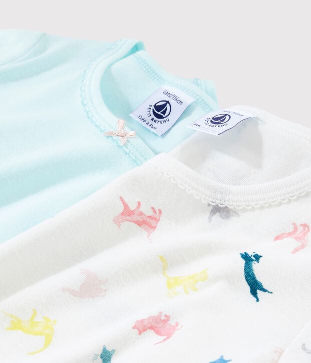 Lot de 2 tee-shirts manches courtes chats color&eacute;s petite fille multicouleur