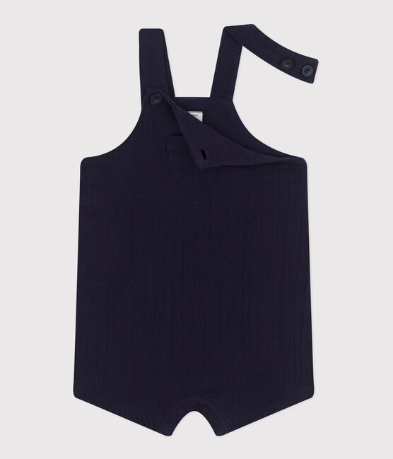 Salopette bébé en gaze de coton jambes courtes, unie bleu SMOKING