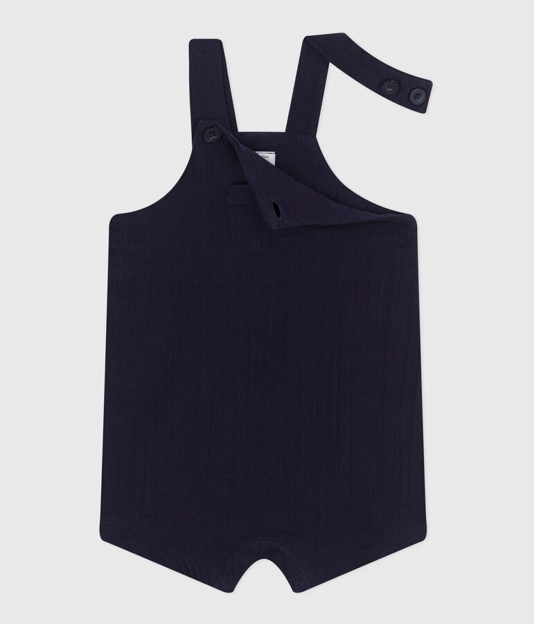 Salopette b&eacute;b&eacute; en gaze de coton jambes courtes, unie bleu SMOKING