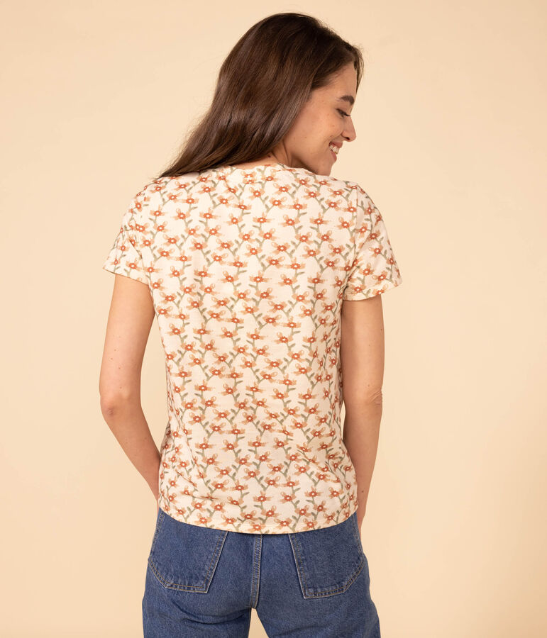 Tee-shirt LE DROIT col rond en coton Femme &eacute;cru/multicouleur
