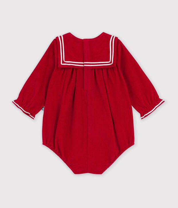 Combinaison courte b&eacute;b&eacute; en velours uni &agrave; col rouge