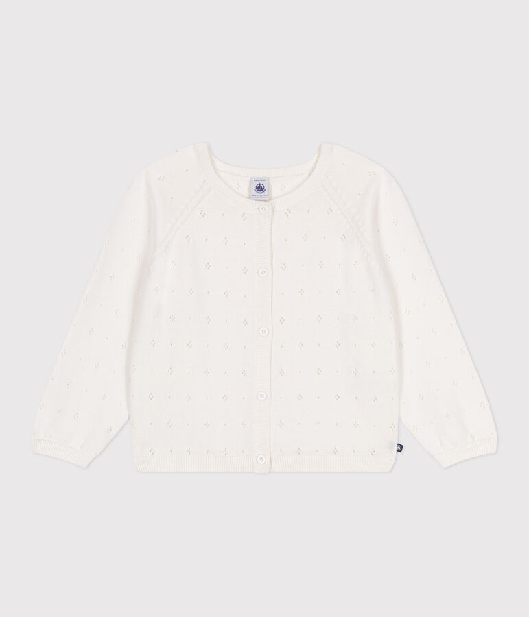 Cardigan enfant coton point fantaisie blanc MARSHMALLOW