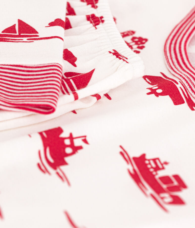 Pyjama ajust&eacute; en coton enfant blanc MARSHMALLOW/rouge PEPS