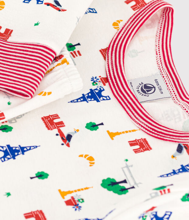 Pyjama imprim&eacute; motif Paris en coton enfant blanc/multicouleur
