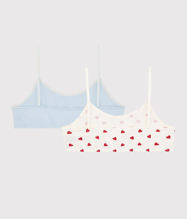 Lot de 2 brassi&egrave;res c&oelig;ur rouge fille en coton biologique  et elasthanne multicouleur