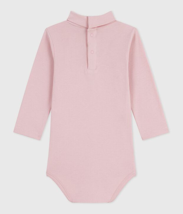 Body b&eacute;b&eacute; col roul&eacute; en coton uni rose