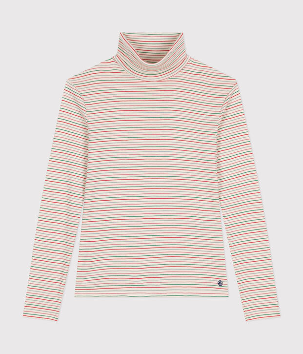 Tee-shirt l'Iconique Col roul&eacute; en coton femme &eacute;cru/multicouleur