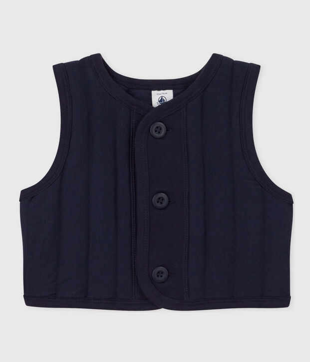 Veste b&eacute;b&eacute; sans manche en tubique matelass&eacute; bleu marine
