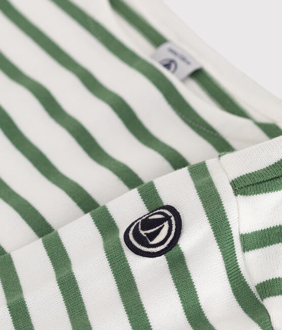 Marinière enfant mixte en coton manches longues vert MARSHMALLOW/ PALMERAIE