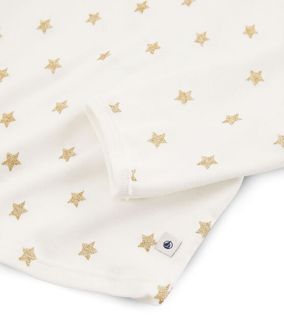 Pyjama à étoiles petite fille en côte blanc MARSHMALLOW/jaune OR