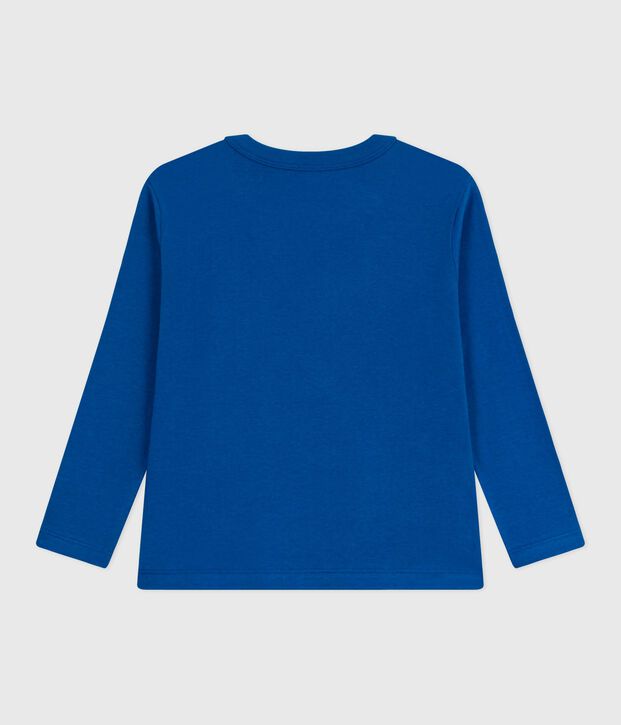 Tee-shirt enfant manches longues en coton uni bleu