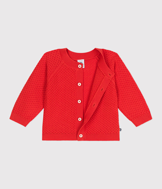 Cardigan b&eacute;b&eacute; en coton point fantaisie rouge