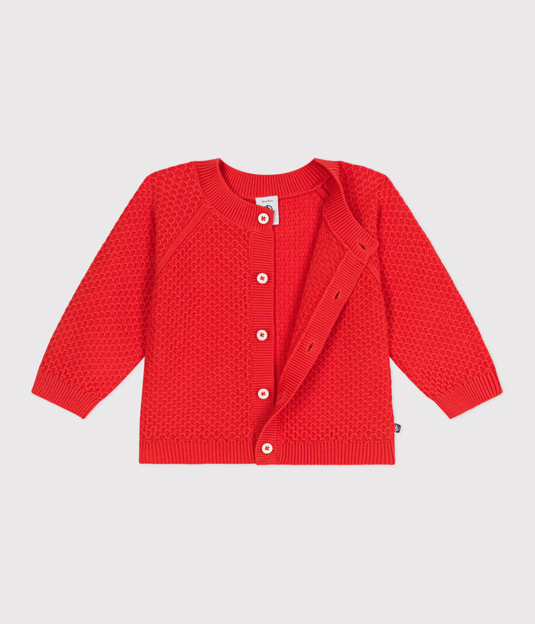 Cardigan b&eacute;b&eacute; en coton point fantaisie rouge SPICY