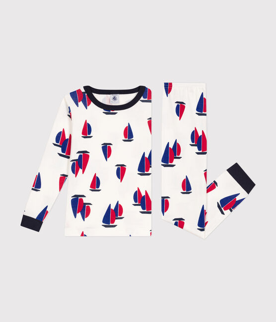 Pyjama ajusté en coton imprimé bateaux enfant blanc MARSHMALLOW/blanc MULTICO