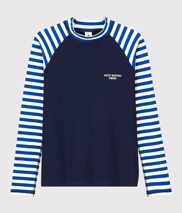 T-shirt de bain anti-UV recycl&eacute; Femme bleu/blanc