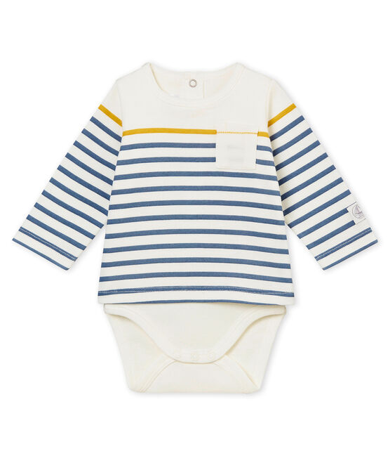Body tee shirt manches longues bébé garçon blanc MARSHMALLOW/blanc MULTICO