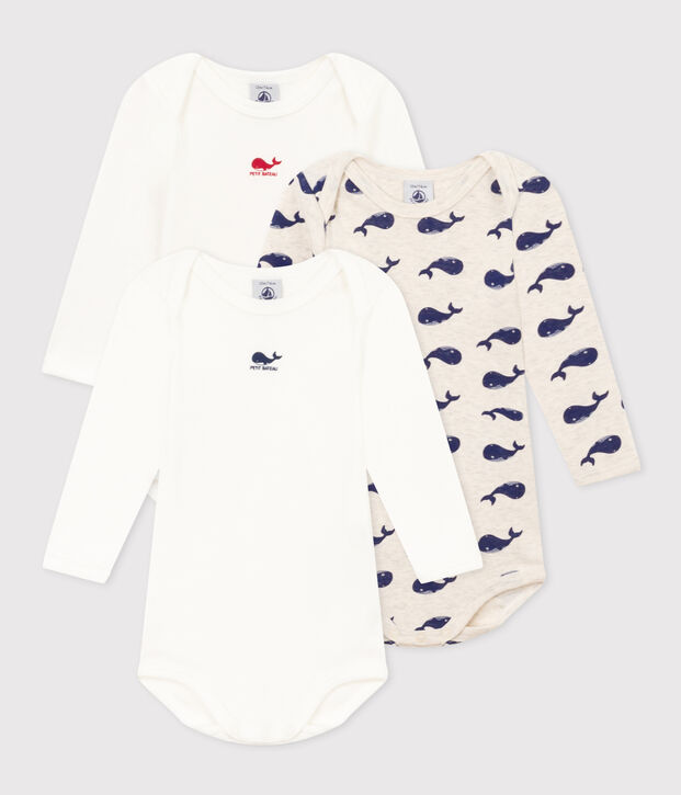 Lot de 3 bodies manches longues baleines b&eacute;b&eacute; en coton multicouleur