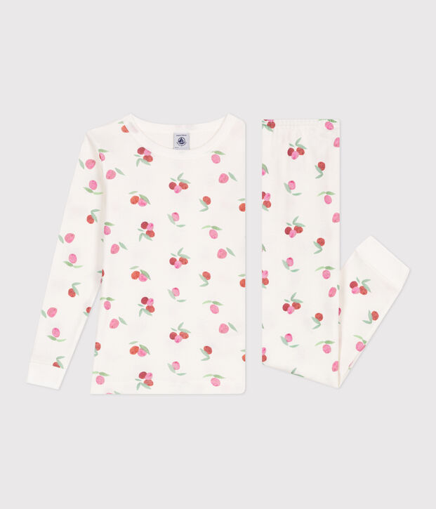 Pyjama tr&egrave;s ajust&eacute; enfant en coton imprim&eacute; blanc/rose/multicouleur