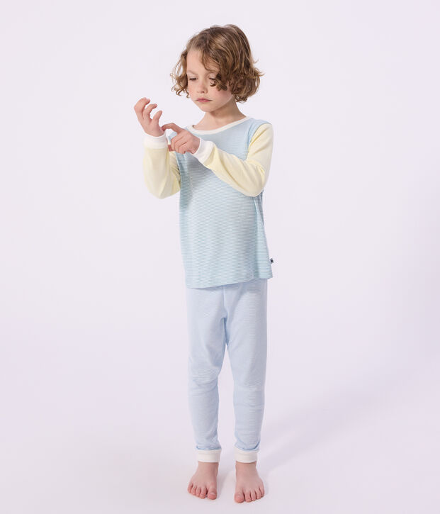 Pyjama enfant en coton &agrave; rayures vert/multicouleur
