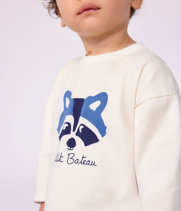 Tee-shirt b&eacute;b&eacute; en coton manches longues uni &agrave; motif blanc cass&eacute;