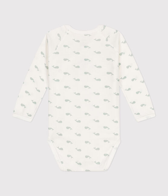Body croisé manches longues en coton bébé blanc MARSHMALLOW/ HERBIER
