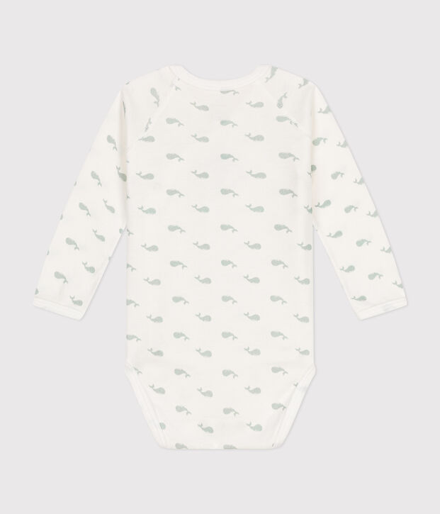 Body crois&eacute; manches longues en coton b&eacute;b&eacute; blanc/vert