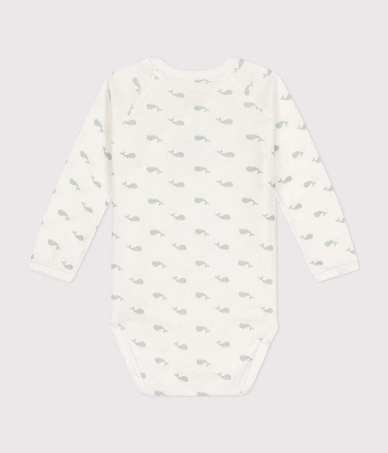 Body crois&eacute; manches longues en coton b&eacute;b&eacute; blanc MARSHMALLOW/ HERBIER