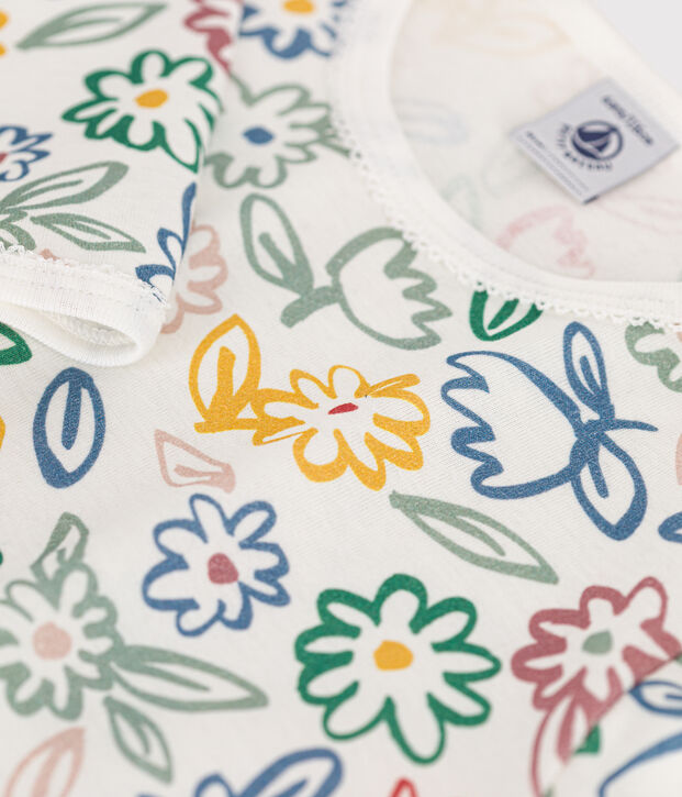 Chemise de nuit en coton motif fleurs enfant blanc/multicouleur