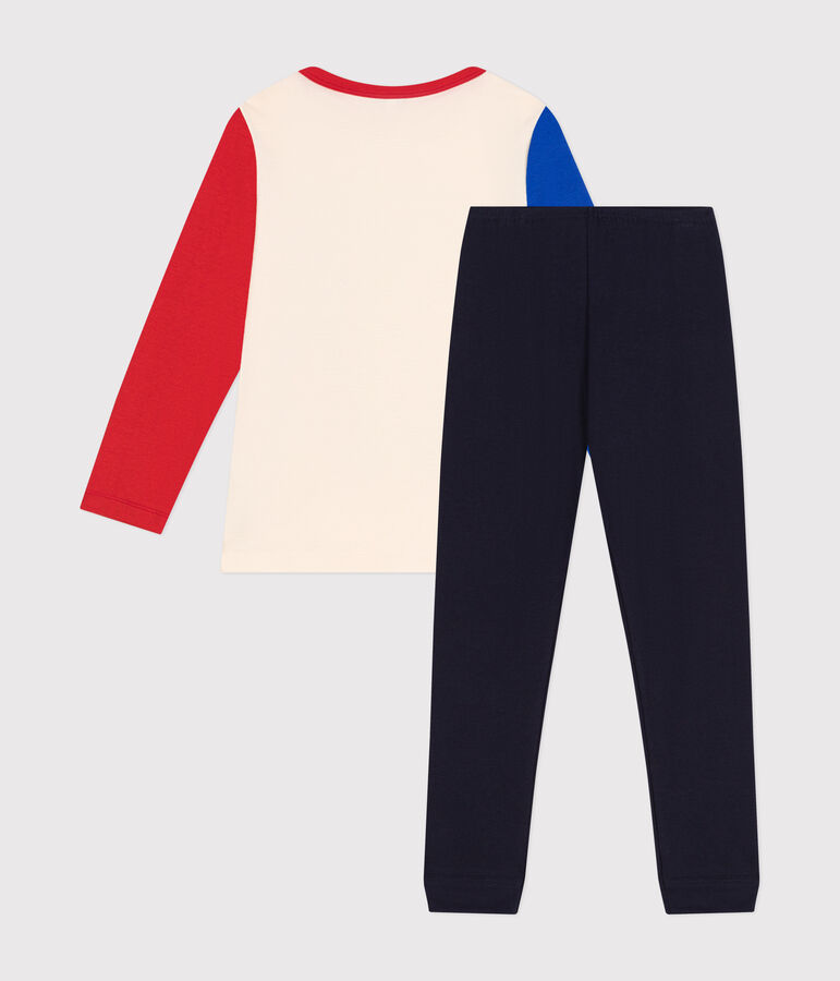 Pyjama en coton uni motif sports enfant bleu SMOKING/blanc MULTICO