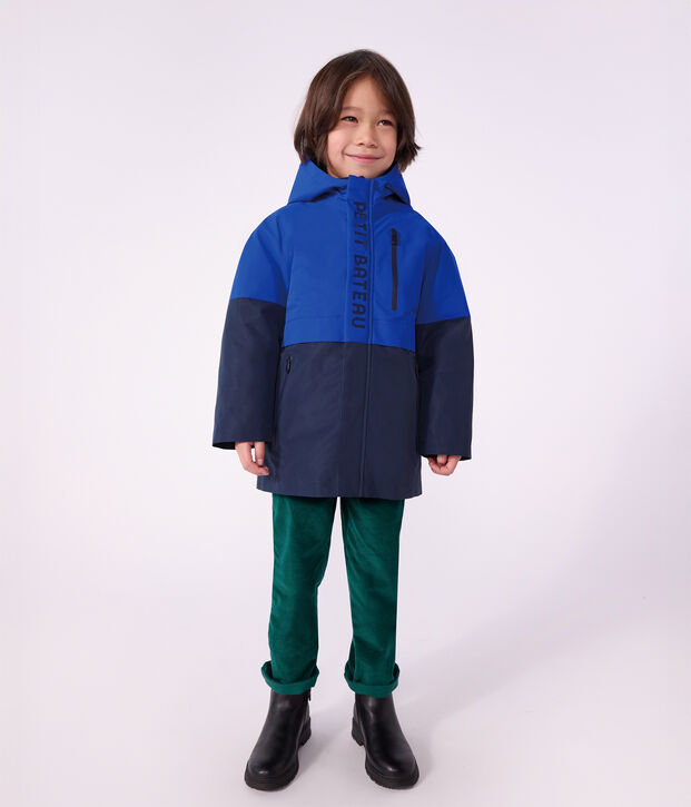 Parka enfant mi-longue unie colorblock bleu/multicouleur