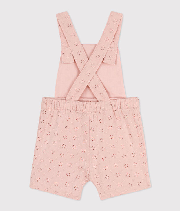 Salopette courte b&eacute;b&eacute; en broderie anglaise rose