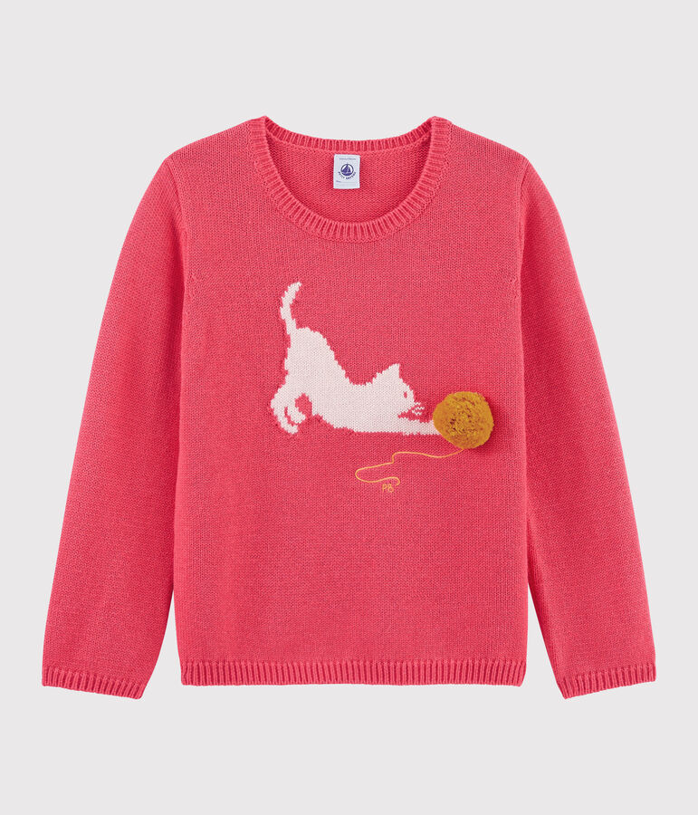 Pull en laine et coton enfant fille rose ROSE FLASHY