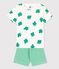 Pyjacourt motif palmes petit garçon en coton biologique blanc MARSHMALLOW/vert GAZON