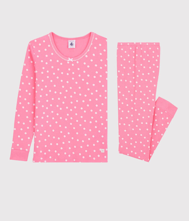 Pyjama snugfit &agrave; pois petite fille en coton rose/blanc