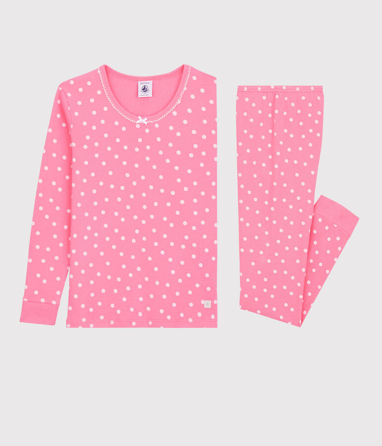 Pyjama snugfit &agrave; pois petite fille en coton rose/blanc