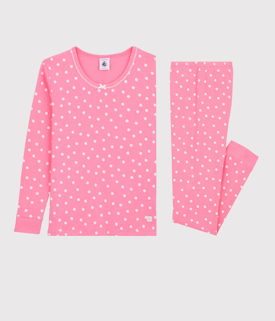 Pyjama snugfit à pois petite fille en coton rose PETAL/blanc ECUME